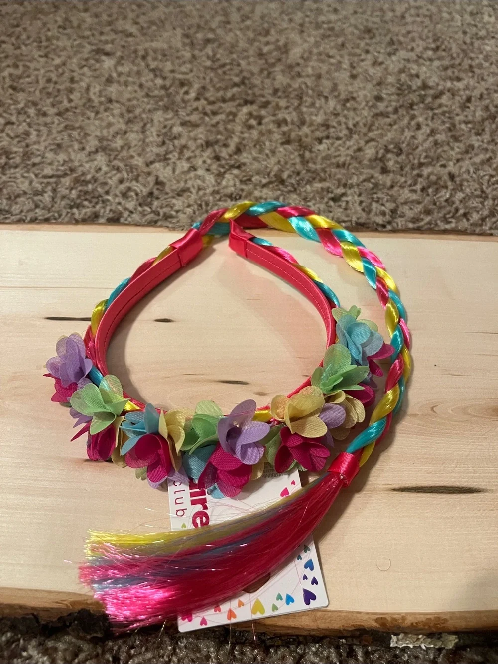Claire's Multicolor Flower Headband with Rainbow Braided Tail NWT